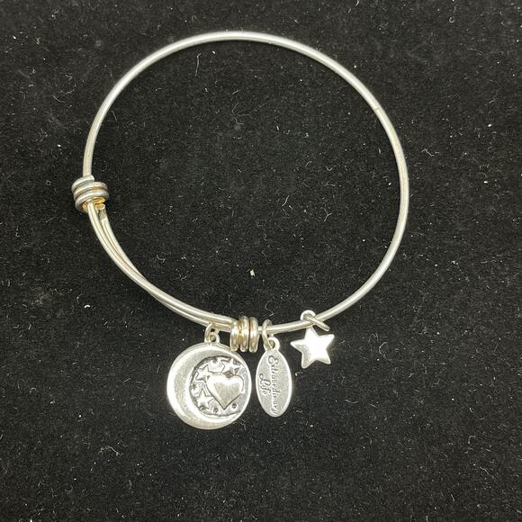Sterling Silver LA 925 Moon Heart Star Charms 7.5" Bangle Bracelet - Picture 1 of 5